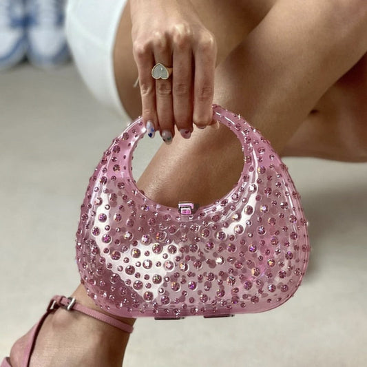 Bolsa Meia Lua Transparente Strass