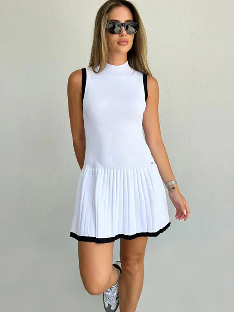 Vestido Curto Tricô Plissado Tenis