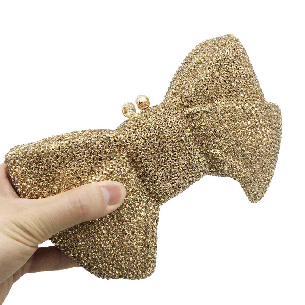 Clutch Strass Laço Dourado