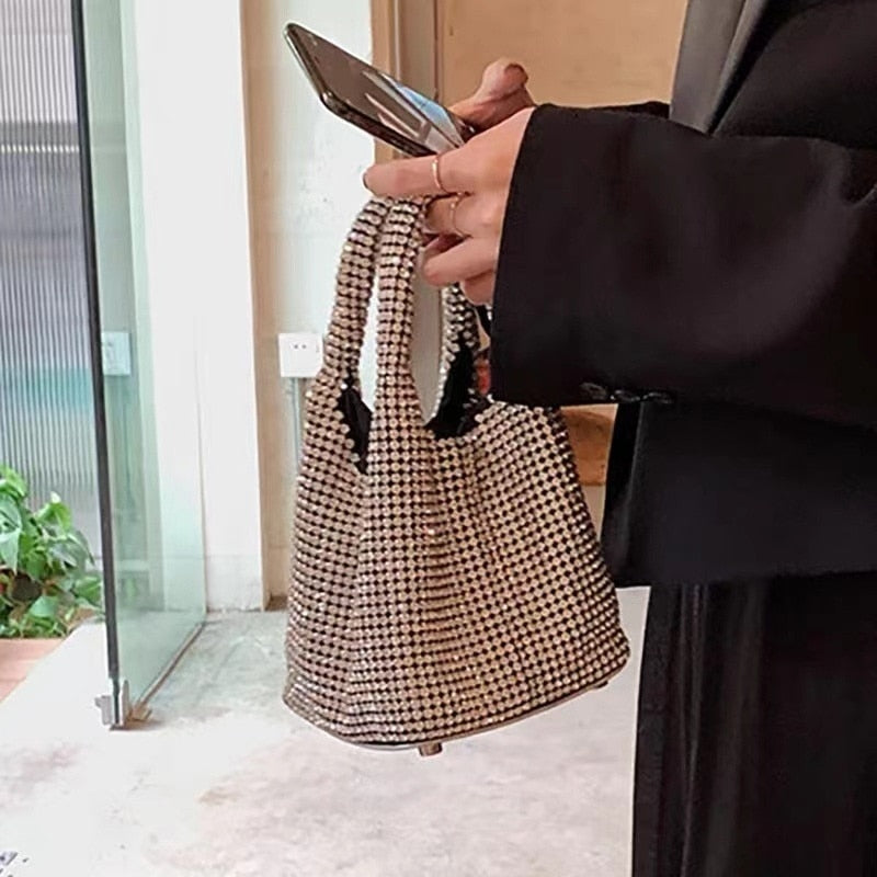 Bolsa Saco Strass Prata 