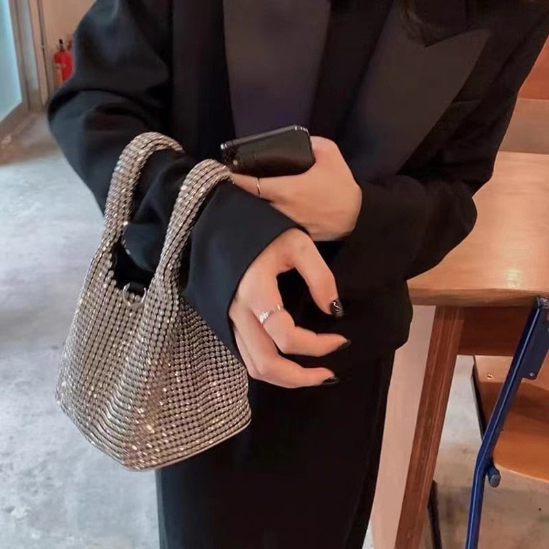 Bolsa Saco Strass Prata 