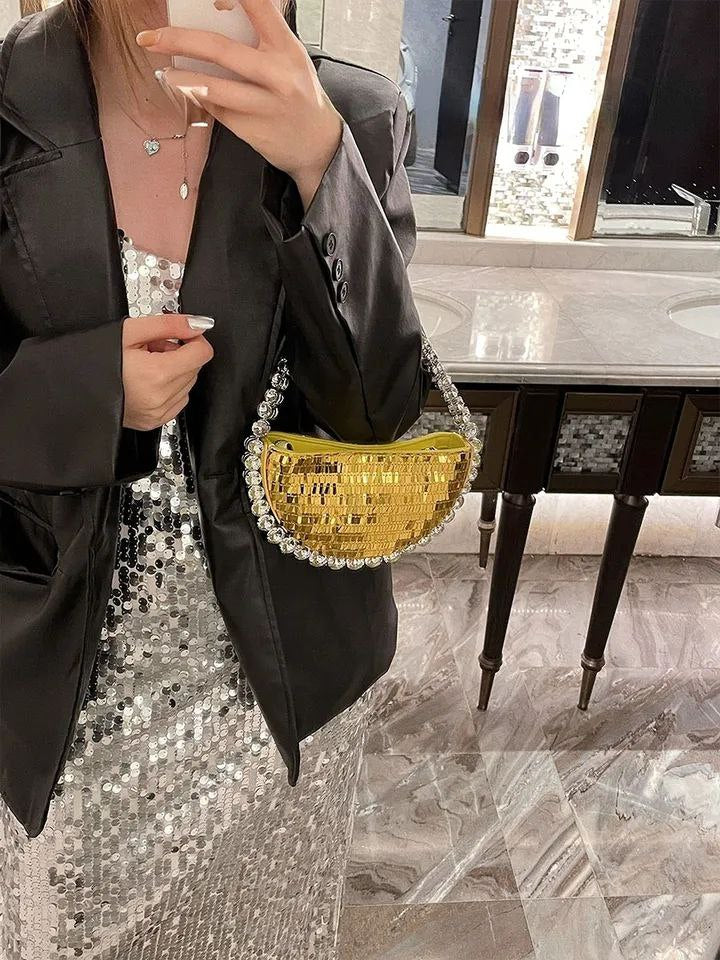 Bolsa Meia Lua Strass Lantejoula